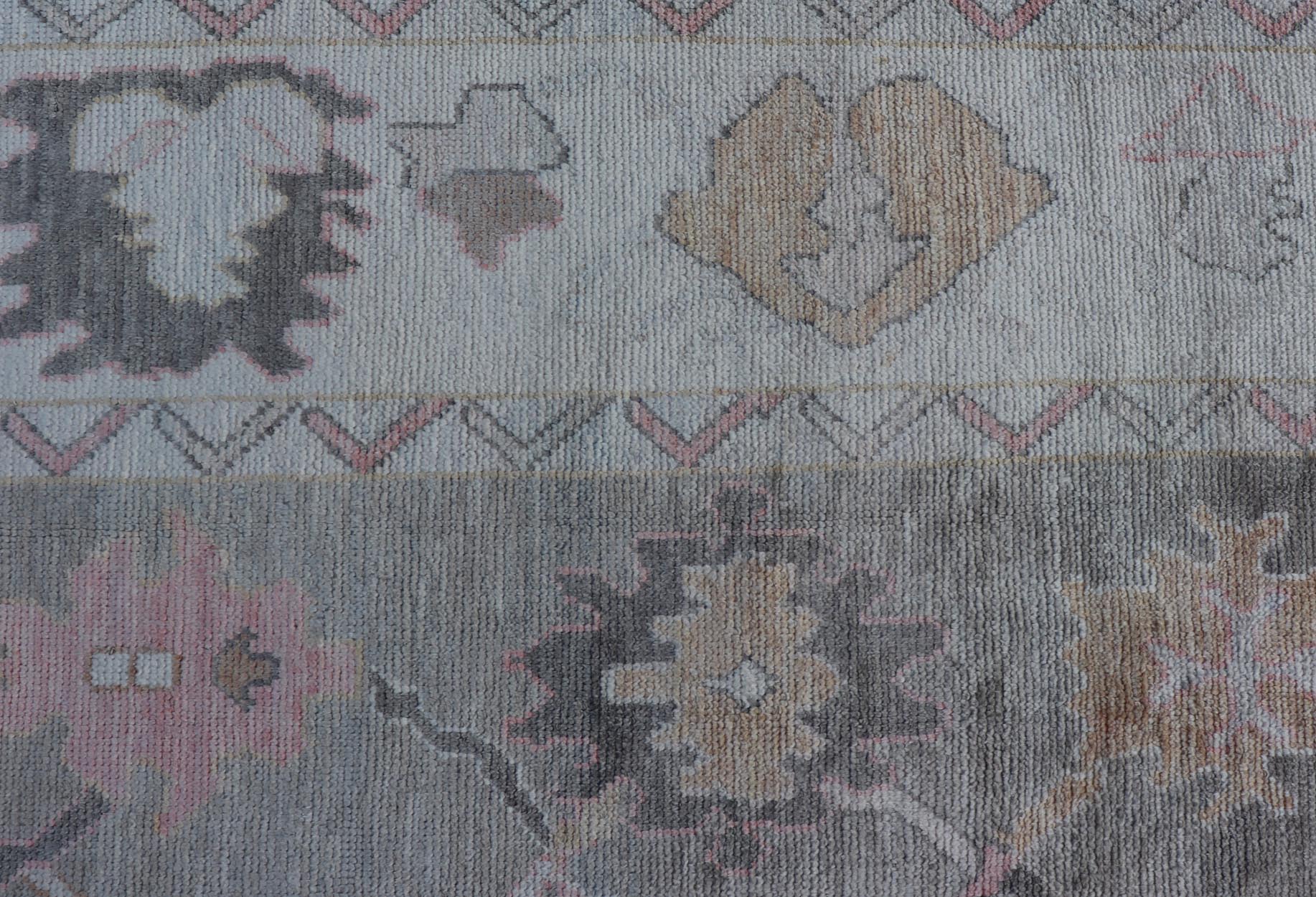 Measures: 9'0 x 11'9 Tribal Design Turkish Oushak Rug with Medallions in Light Green and Multi Colors. Keivan Woven Arts / rug EN - 15210, country of origin / type: Turkey / Oushak This unique design Oushak rug from Turkey features a bold desi... - Keivan Woven ArtsEN - 15210 - 21895Rug