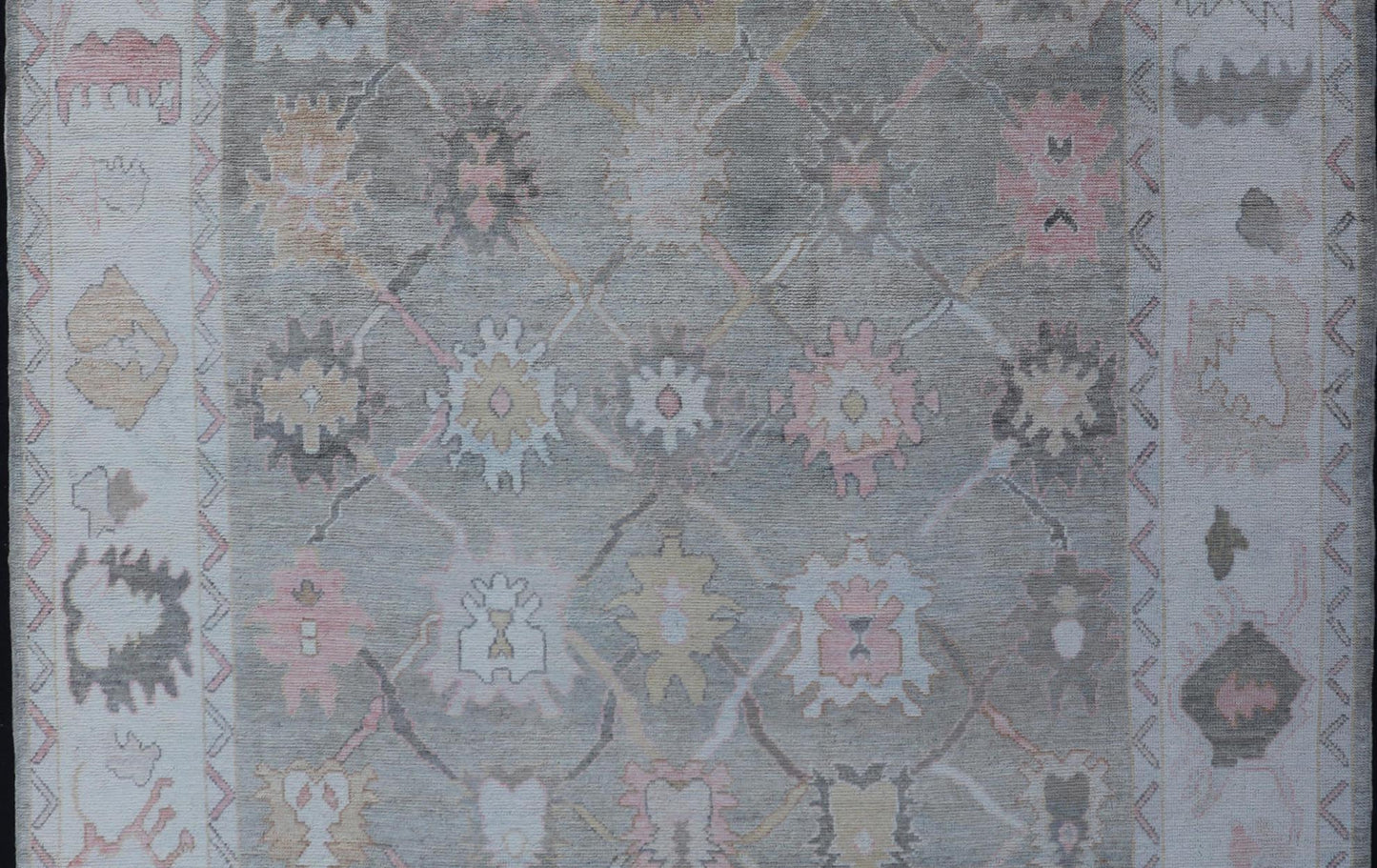 Measures: 9'0 x 11'9 Tribal Design Turkish Oushak Rug with Medallions in Light Green and Multi Colors. Keivan Woven Arts / rug EN - 15210, country of origin / type: Turkey / Oushak This unique design Oushak rug from Turkey features a bold desi... - Keivan Woven ArtsEN - 15210 - 21895Rug