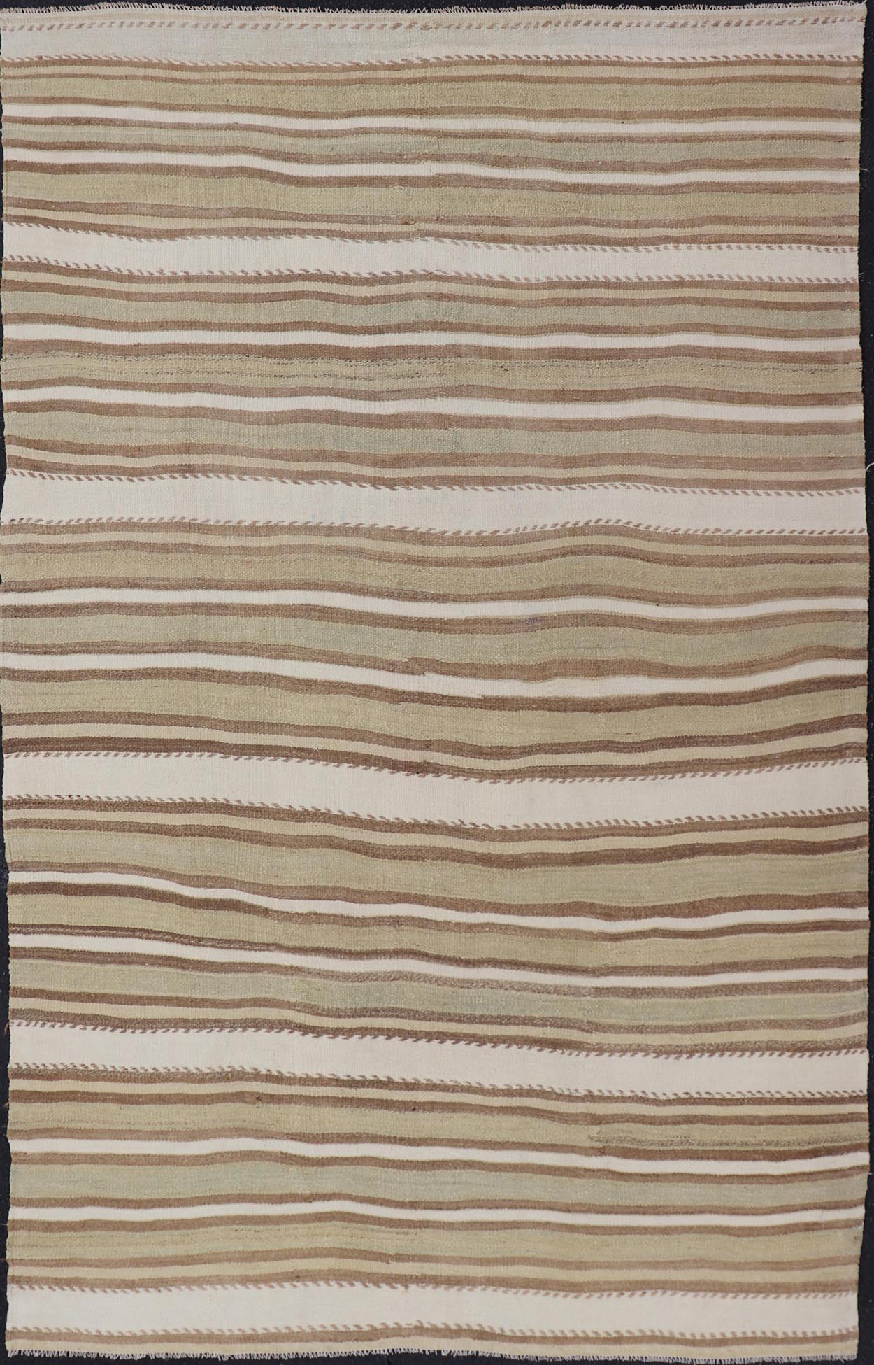 Striped Flat - Weave Vintage Turkish Kilim in Green, Cream, brown and Tan. Keivan Woven Arts / rug EN - 15245, country of origin / type: Turkey / Kilim, circa 1950 Measures: 4'11 x 8'1 This lightly - colored Turkish Kilim is flat - woven in a mi... - Keivan Woven ArtsEN - 15245 - 24049Rug