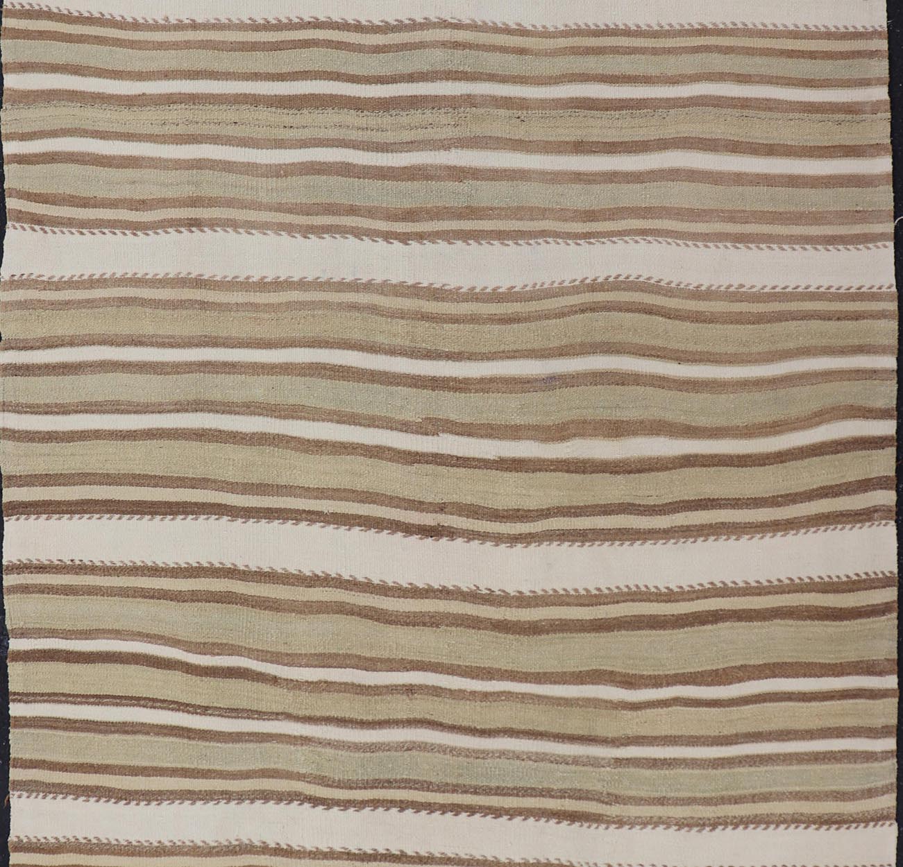 Striped Flat - Weave Vintage Turkish Kilim in Green, Cream, brown and Tan. Keivan Woven Arts / rug EN - 15245, country of origin / type: Turkey / Kilim, circa 1950 Measures: 4'11 x 8'1 This lightly - colored Turkish Kilim is flat - woven in a mi... - Keivan Woven ArtsEN - 15245 - 24049Rug