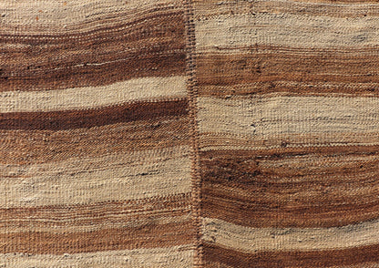 Measures: 5'0 x 14'7 Long Vintage Turkish Kilim Gallery Runner with Shades Brown and Cream Stripes. Keivan Woven Arts / rug EN - 15246, country of origin / type: Turkey / Kilim, circa 1950 This vintage flat - woven Kilim gallery runner features ... - Keivan Woven ArtsEN - 15246 - 22614Rug
