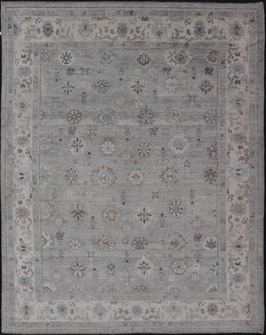 Measures: 9'2 x 12'0 Neutral Color Palette All - Over Floral Design Turkish Oushak Rug. Keivan Woven Arts / rug EN - 15249, country of origin / type: Turkey / Oushak This traditional Oushak rug from Turkey features a subdued, neutral color palet... - Keivan Woven ArtsEN - 15249 - 22440Rug