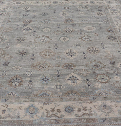 Measures: 9'2 x 12'0 Neutral Color Palette All - Over Floral Design Turkish Oushak Rug. Keivan Woven Arts / rug EN - 15249, country of origin / type: Turkey / Oushak This traditional Oushak rug from Turkey features a subdued, neutral color palet... - Keivan Woven ArtsEN - 15249 - 22440Rug