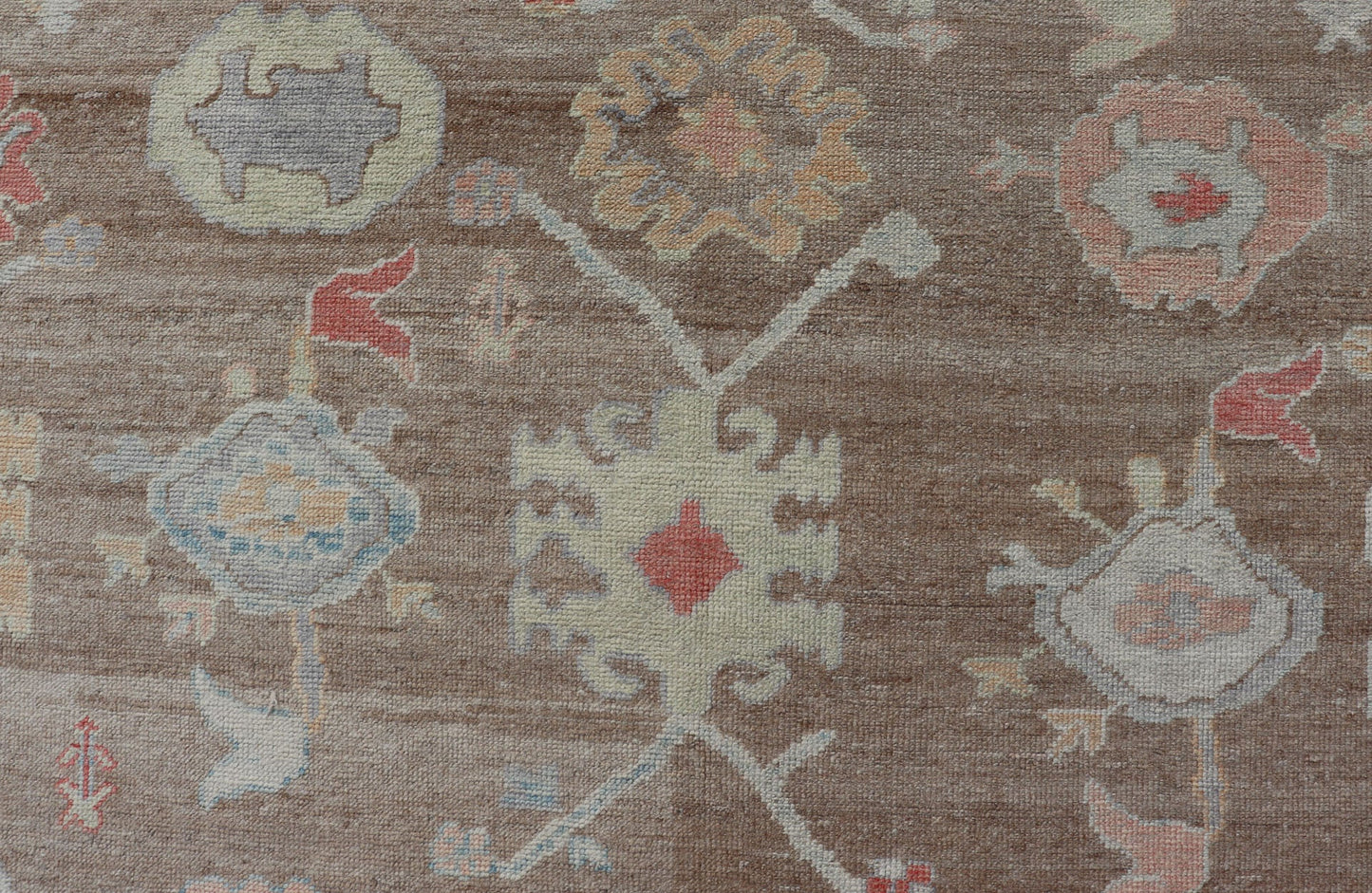 Measures: 12'0 x 15'0 Turkish Oushak Rug with All - Over Floral Design On A Light Brown Field. Keivan Woven Arts / rug EN - 15250, country of origin / type: Turkey / Oushak. This hand Knotted, hand spun wool Oushak rug from Turkey features a neu... - Keivan Woven ArtsEN - 15250 - 22884Rug