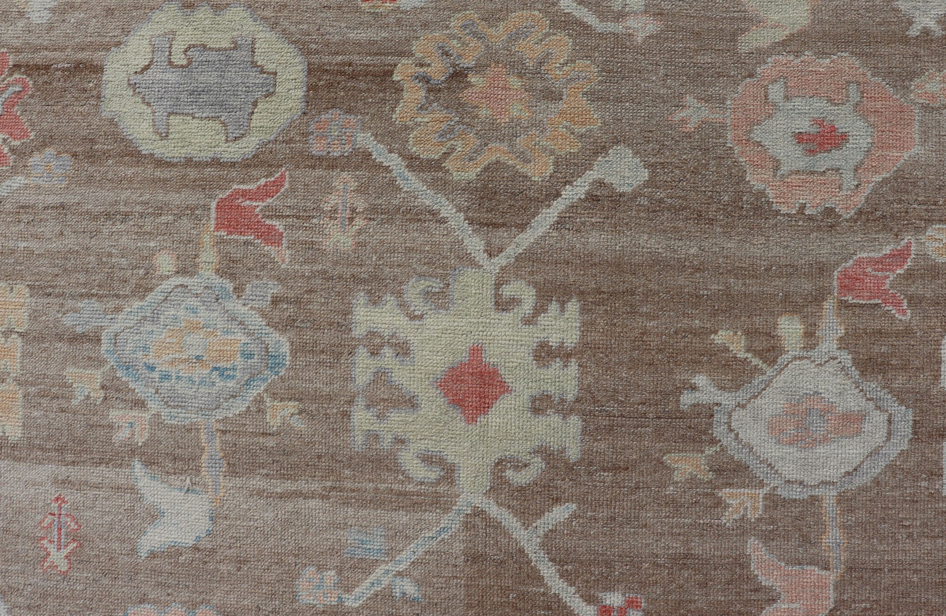 Measures: 12'0 x 15'0 Turkish Oushak Rug with All - Over Floral Design On A Light Brown Field. Keivan Woven Arts / rug EN - 15250, country of origin / type: Turkey / Oushak. This hand Knotted, hand spun wool Oushak rug from Turkey features a neu... - Keivan Woven ArtsEN - 15250 - 22884Rug