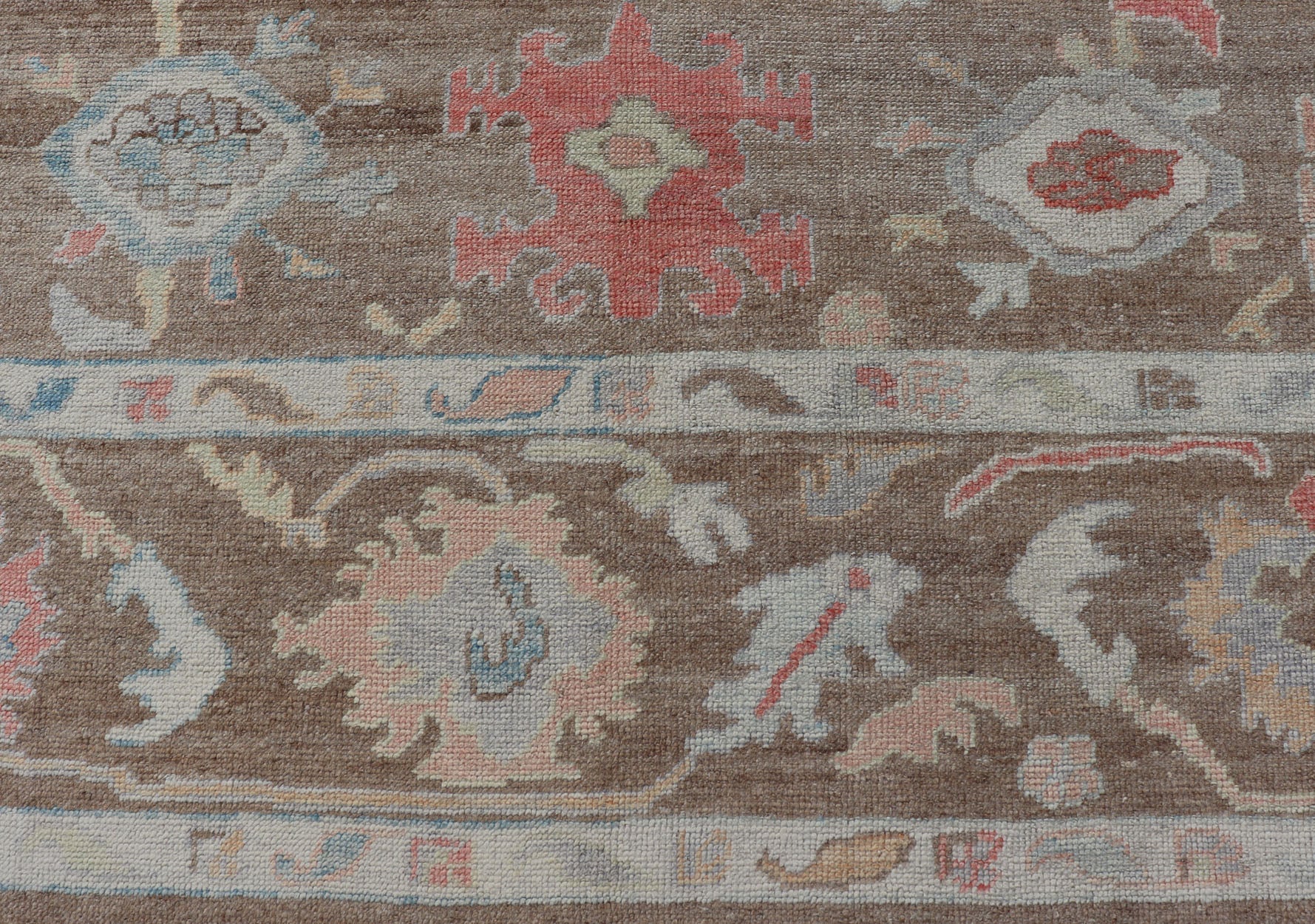 Measures: 12'0 x 15'0 Turkish Oushak Rug with All - Over Floral Design On A Light Brown Field. Keivan Woven Arts / rug EN - 15250, country of origin / type: Turkey / Oushak. This hand Knotted, hand spun wool Oushak rug from Turkey features a neu... - Keivan Woven ArtsEN - 15250 - 22884Rug