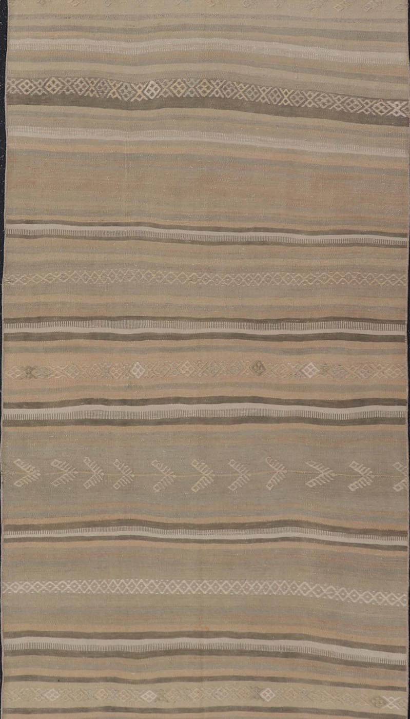 Vintage Turkish Kilim Runner Rug with Subtle Stripes - Keivan Woven ArtsEN - 15264Rug