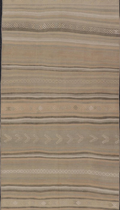 Vintage Turkish Kilim Runner Rug with Subtle Stripes - Keivan Woven ArtsEN - 15264Rug