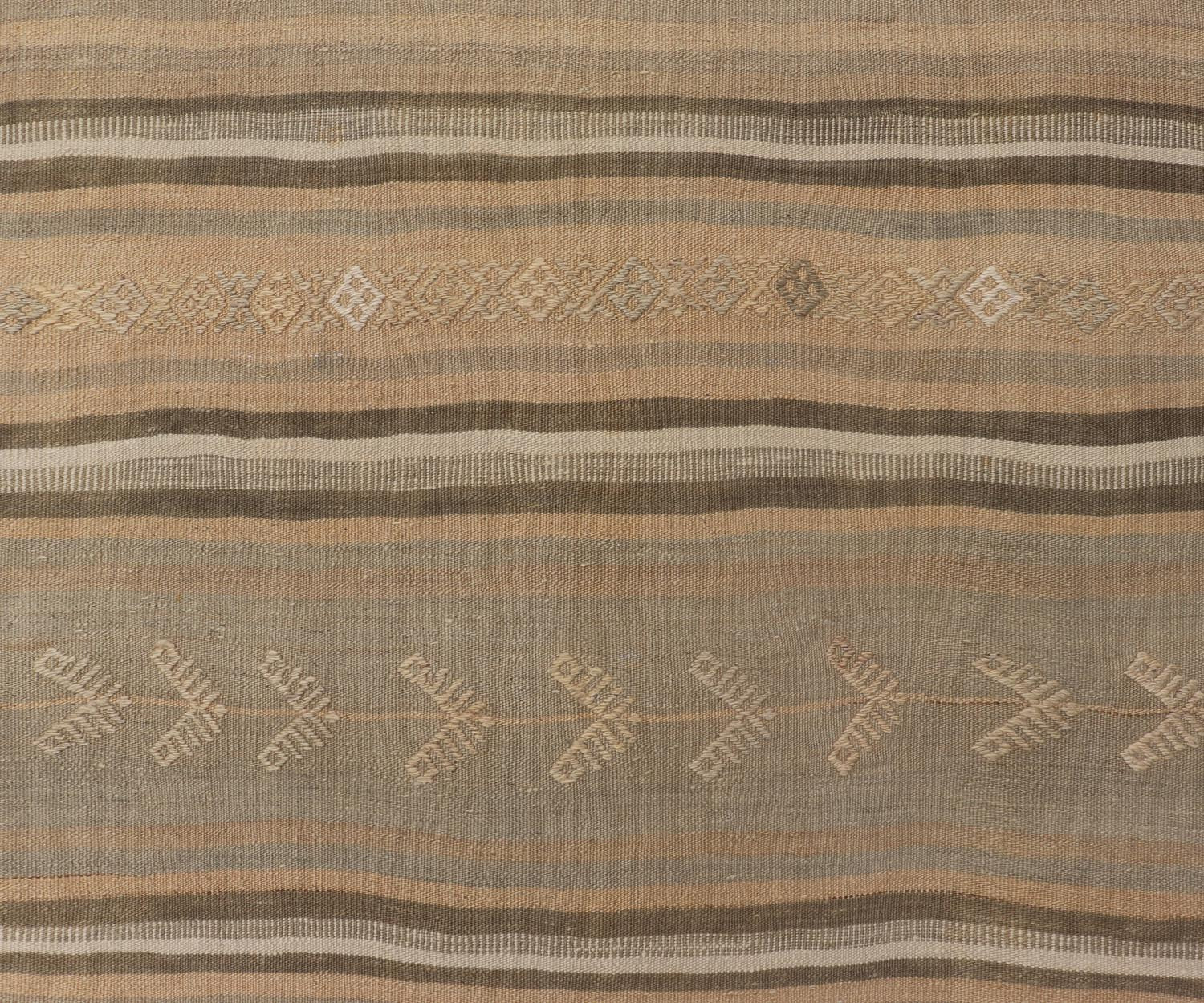 Vintage Turkish Kilim Runner Rug with Subtle Stripes - Keivan Woven ArtsEN - 15264Rug