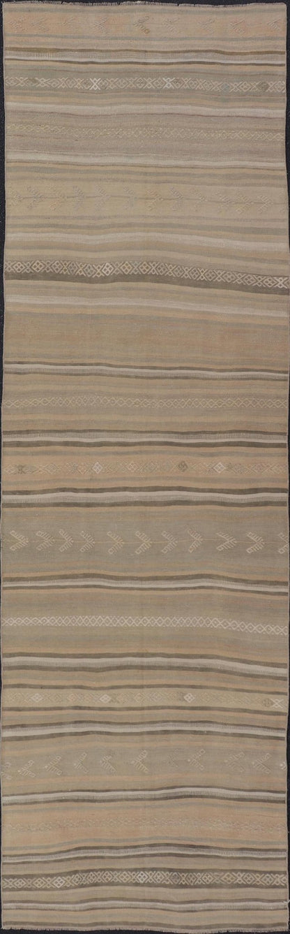 Vintage Turkish Kilim Runner Rug with Subtle Stripes - Keivan Woven ArtsEN - 15264Rug