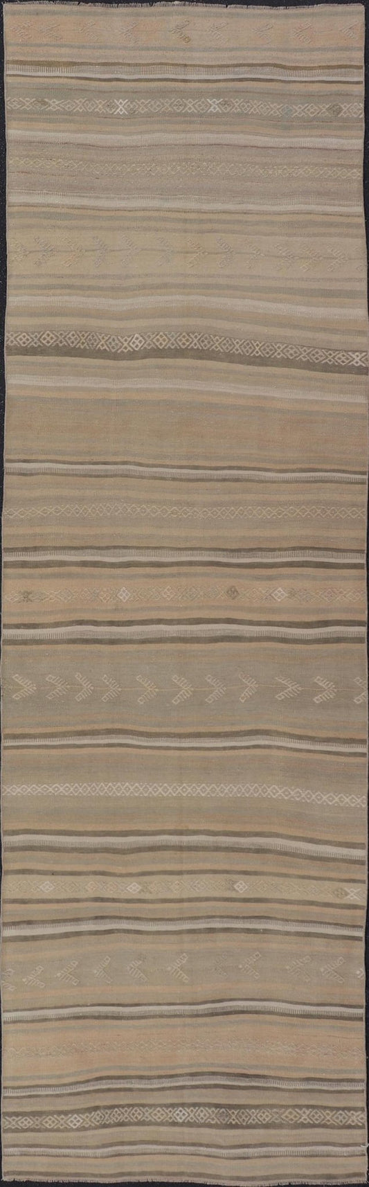 Vintage Turkish Kilim Runner Rug with Subtle Stripes - Keivan Woven ArtsEN - 15264Rug