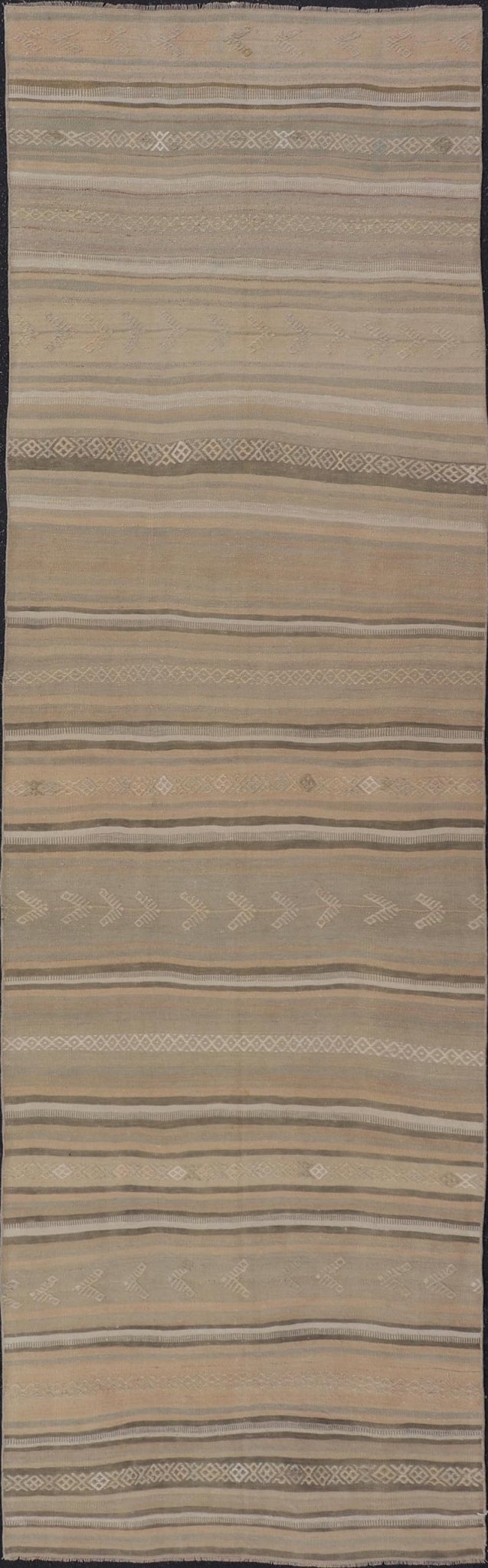 Vintage Turkish Kilim Runner Rug with Subtle Stripes - Keivan Woven ArtsEN - 15264Rug