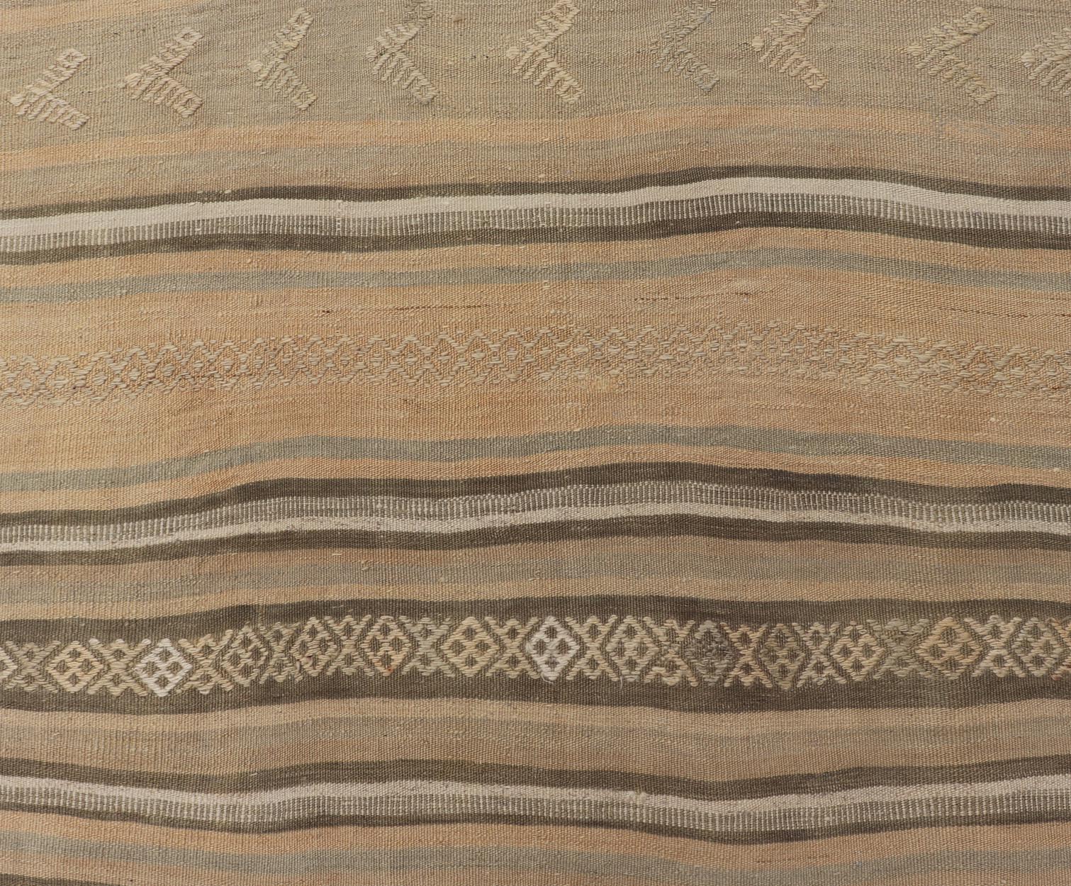 Vintage Turkish Kilim Runner Rug with Subtle Stripes - Keivan Woven ArtsEN - 15264Rug
