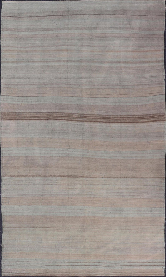 Vintage Turkish Kilim Rug with Earthy Pastel Stripes - Keivan Woven ArtsEN - 15269Rug