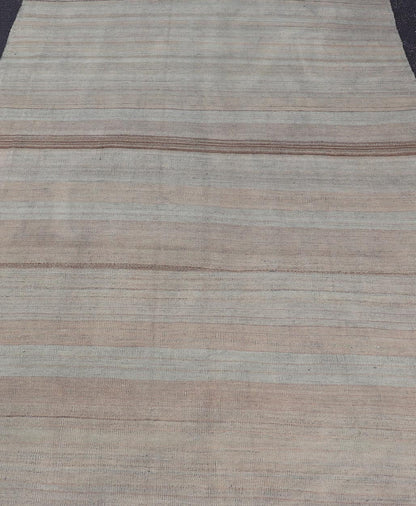 Vintage Turkish Kilim Rug with Earthy Pastel Stripes - Keivan Woven ArtsEN - 15269Rug