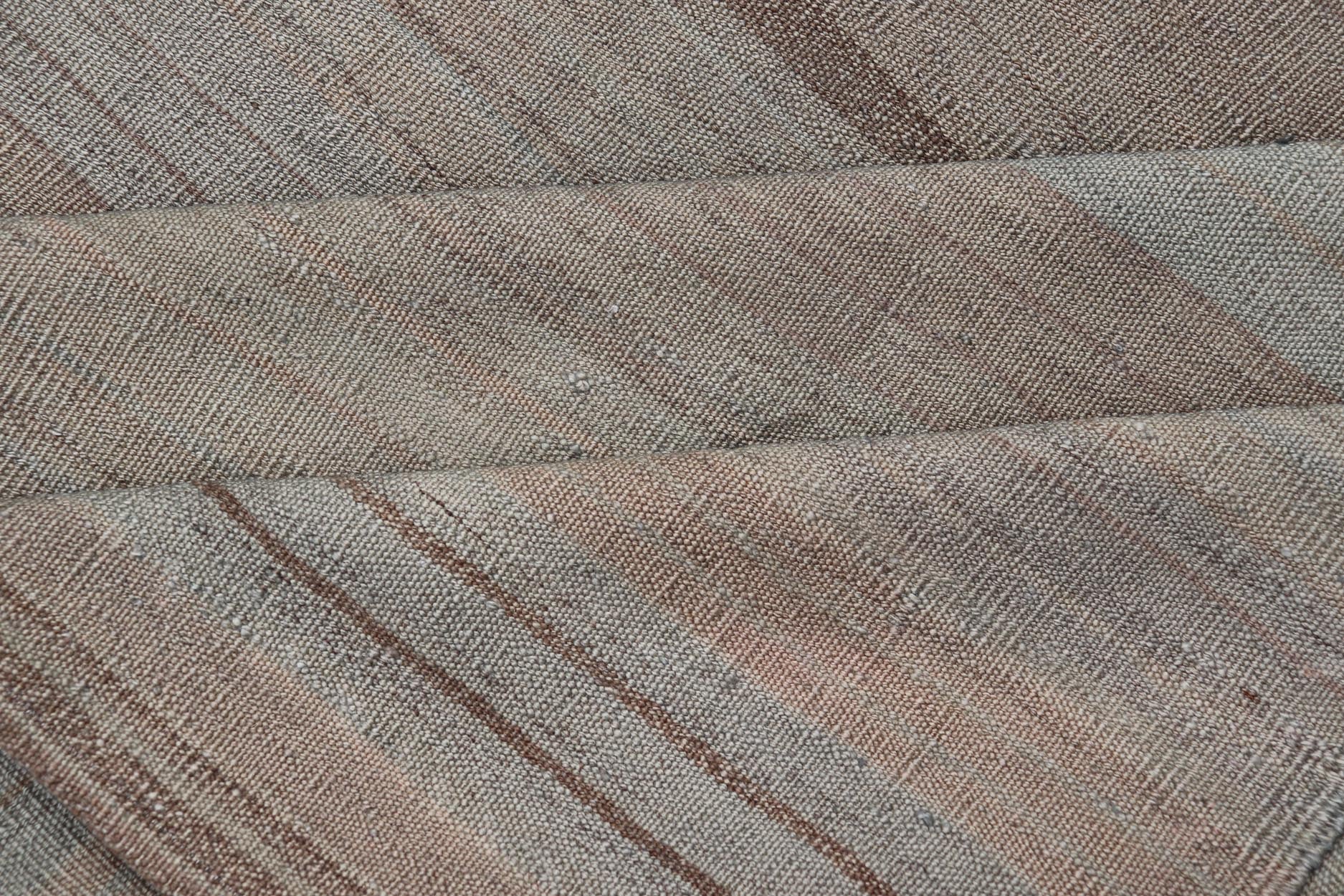 Vintage Turkish Kilim Rug with Earthy Pastel Stripes - Keivan Woven ArtsEN - 15269Rug