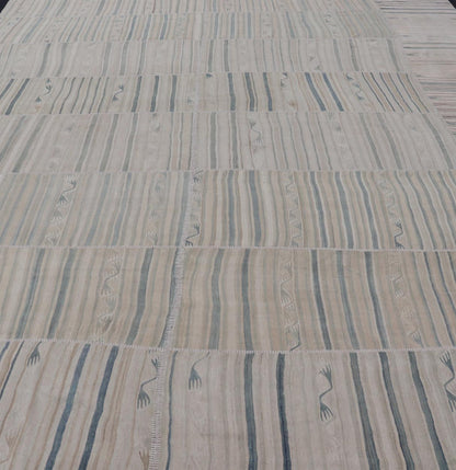 Vintage Turkish Kilim Rug with Soft Pastel Stripes and Intricate Patterns - Keivan Woven ArtsEN - 15293Rug