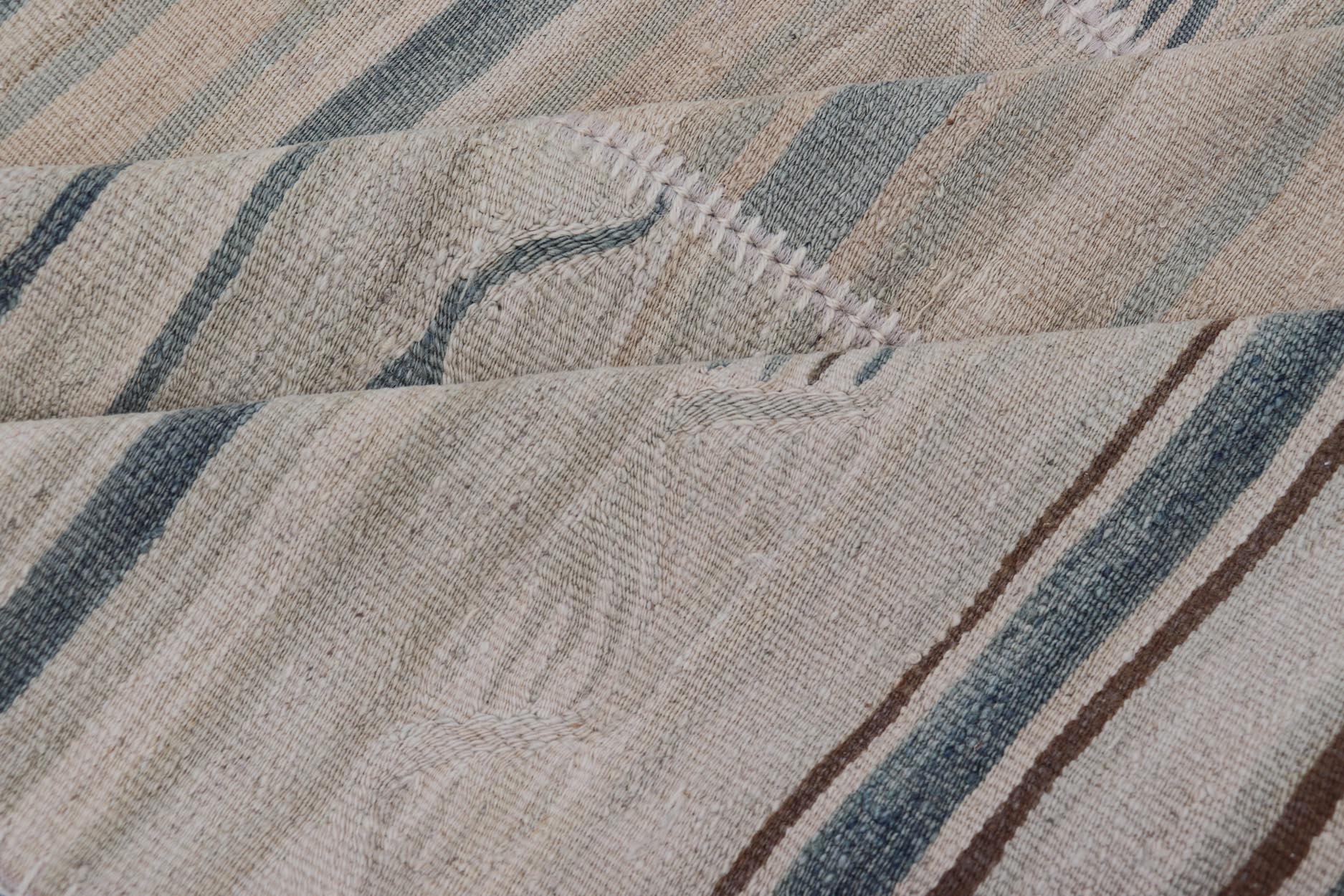 Vintage Turkish Kilim Rug with Soft Pastel Stripes and Intricate Patterns - Keivan Woven ArtsEN - 15293Rug