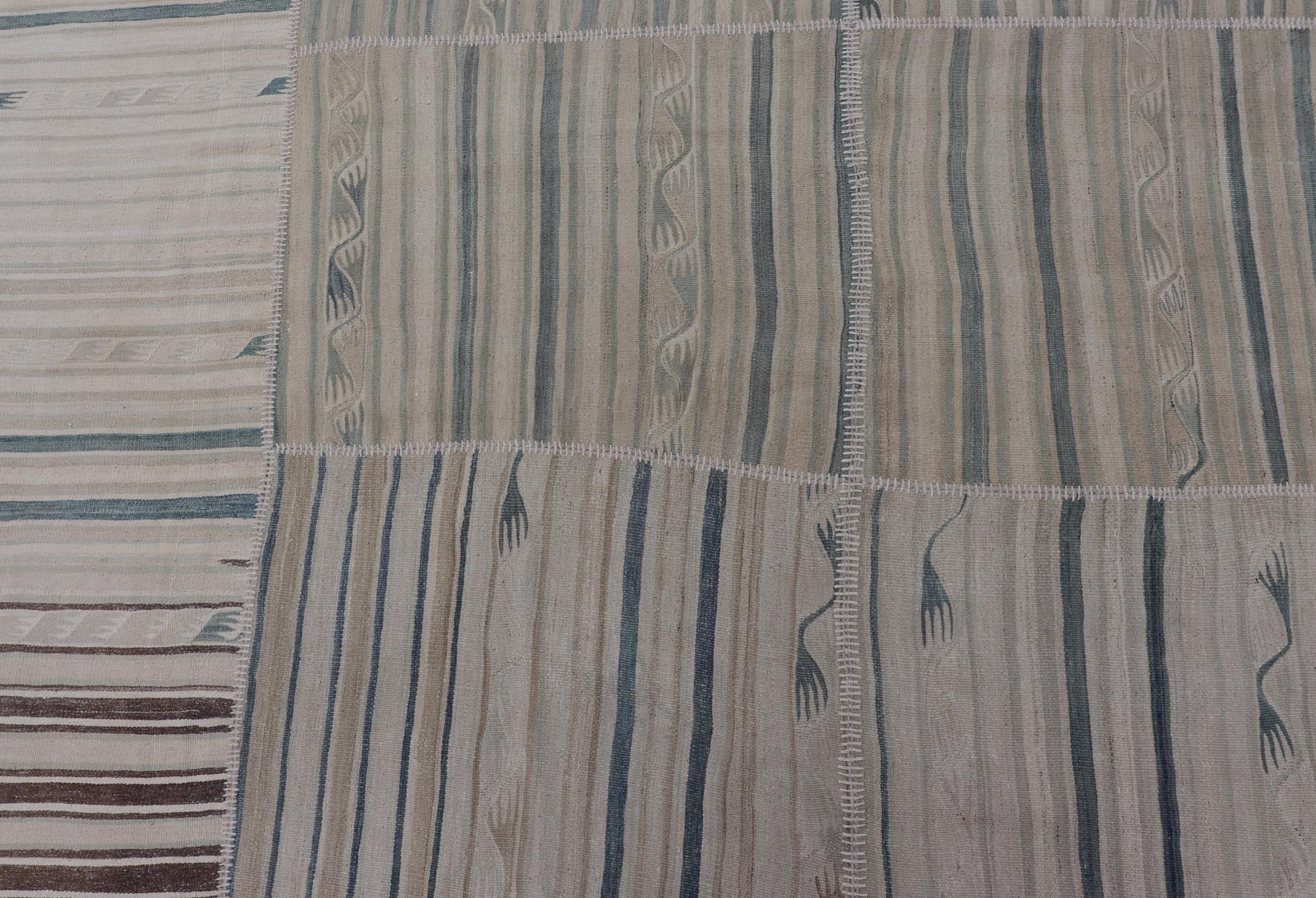 Vintage Turkish Kilim Rug with Soft Pastel Stripes and Intricate Patterns - Keivan Woven ArtsEN - 15293Rug