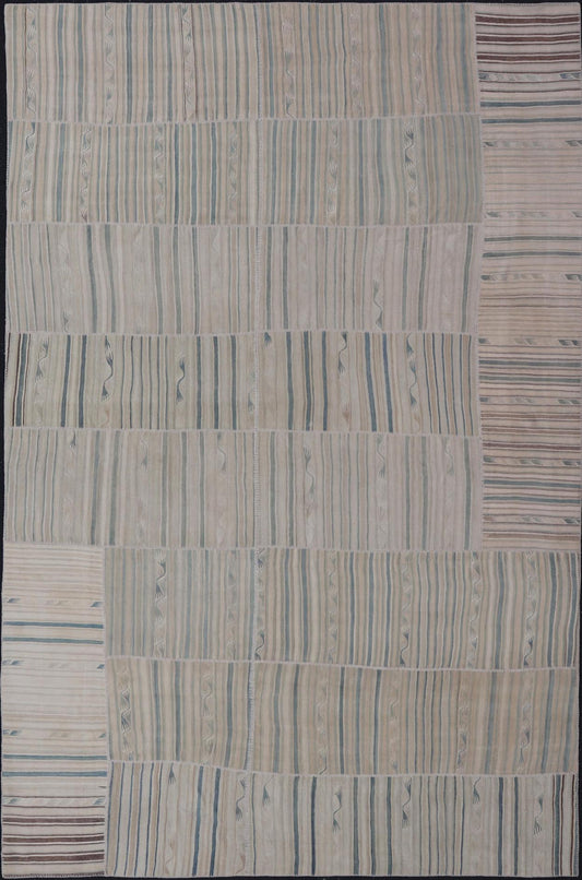 Vintage Turkish Kilim Rug with Soft Pastel Stripes and Intricate Patterns - Keivan Woven ArtsEN - 15293Rug
