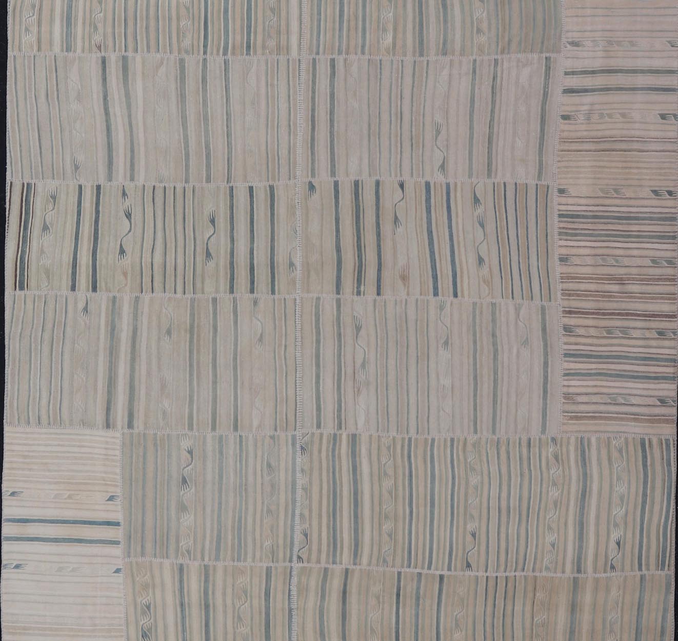 Vintage Turkish Kilim Rug with Soft Pastel Stripes and Intricate Patterns - Keivan Woven ArtsEN - 15293Rug