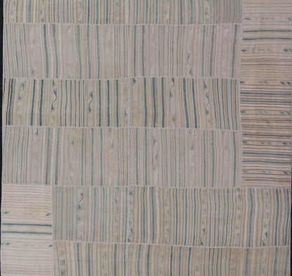 Vintage Turkish Kilim Rug with Soft Pastel Stripes and Intricate Patterns - Keivan Woven ArtsEN - 15293Rug