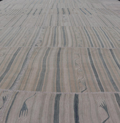 Vintage Turkish Kilim Rug with Soft Pastel Stripes and Intricate Patterns - Keivan Woven ArtsEN - 15293Rug
