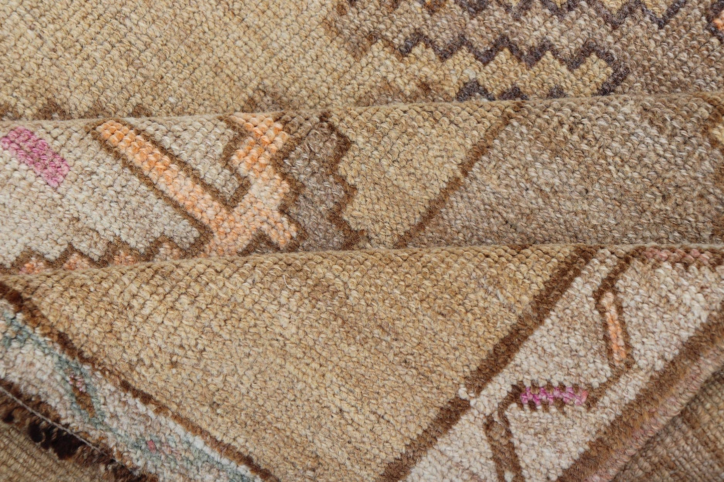 Colorful Turkish Kars with Tribal Medallion Designs and Geometric Motifs. Vintage Turkish in brown background and taupe border with accent colors, ornage, tan, cream, brown, and taupe. Keivan Woven Arts / rug /EN - 15296, country of origin / type: Turkey... - Keivan Woven ArtsEN - 15296 - 23678Rug