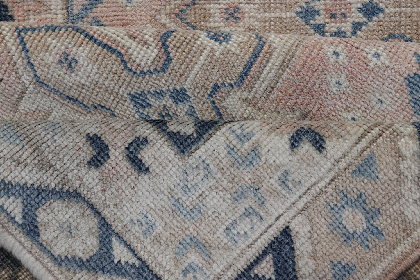 Long Vintage Turkish Oushak Runner in Various Blue, Taupe, Salmon and Cream. Keivan Woven Arts / rug EN - 15349, country of origin / type: Turkey / Oushak, circa 1940. Measures: 2'11 x 15'5 This Long and narrow vintage Turkish Oushak runn... - Keivan Woven ArtsEN - 15349 - 23613Rug