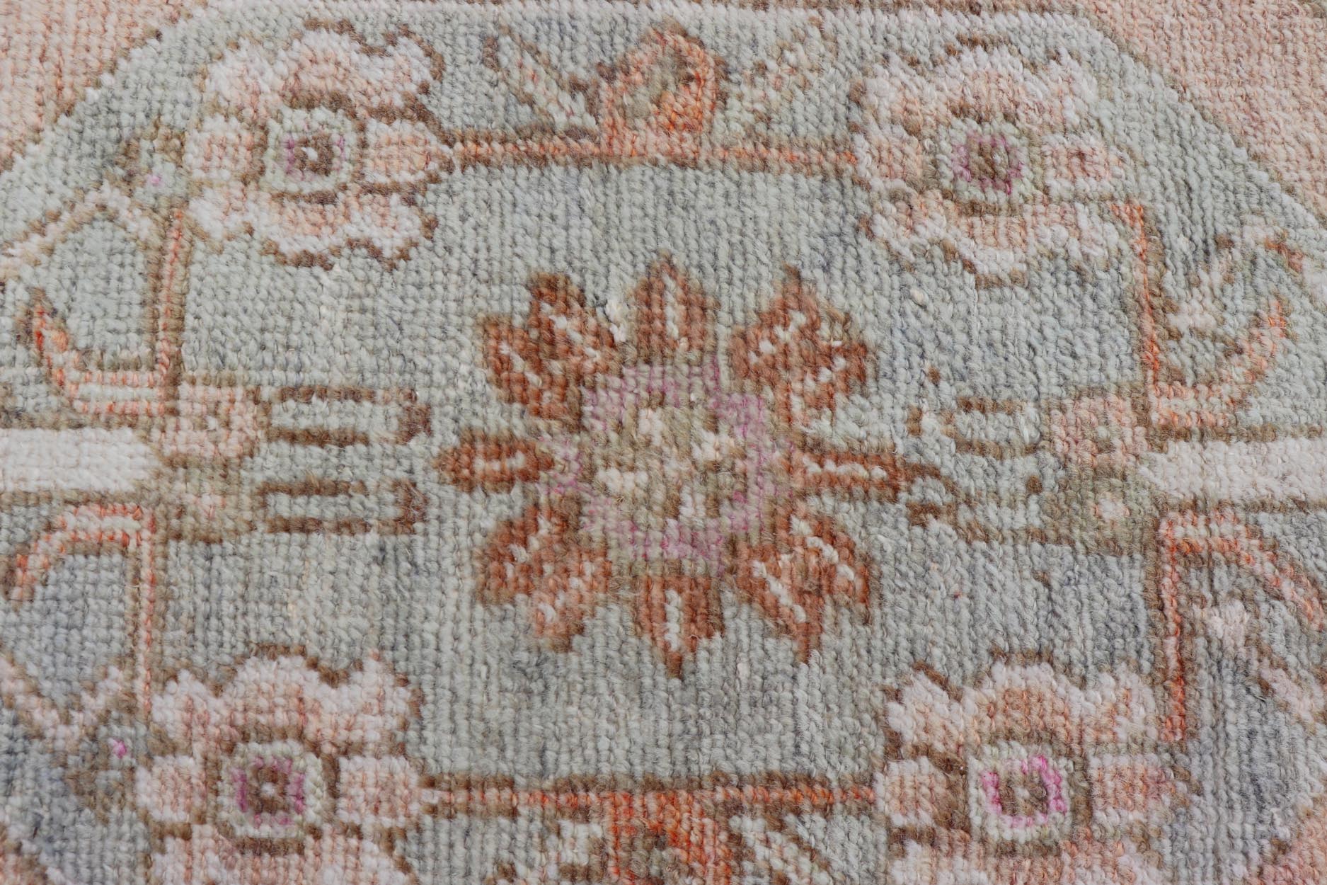 Vintage Turkish Oushak Carpet with Beautiful Floral Motifs in Tan, Camel, Orange. Keivan Woven Arts / rug EN - 15368, country of origin / type: Turkey / Oushak, circa mid - 20th century. Measures: 2'9 x 4'4 This mid - century vintage Oushak carpet fea... - Keivan Woven ArtsEN - 15368 - 23815Rug