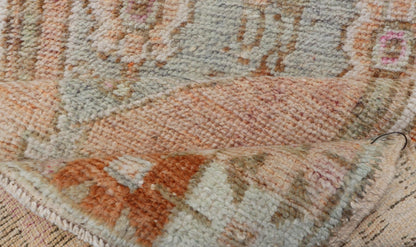 Vintage Turkish Oushak Carpet with Beautiful Floral Motifs in Tan, Camel, Orange. Keivan Woven Arts / rug EN - 15368, country of origin / type: Turkey / Oushak, circa mid - 20th century. Measures: 2'9 x 4'4 This mid - century vintage Oushak carpet fea... - Keivan Woven ArtsEN - 15368 - 23815Rug