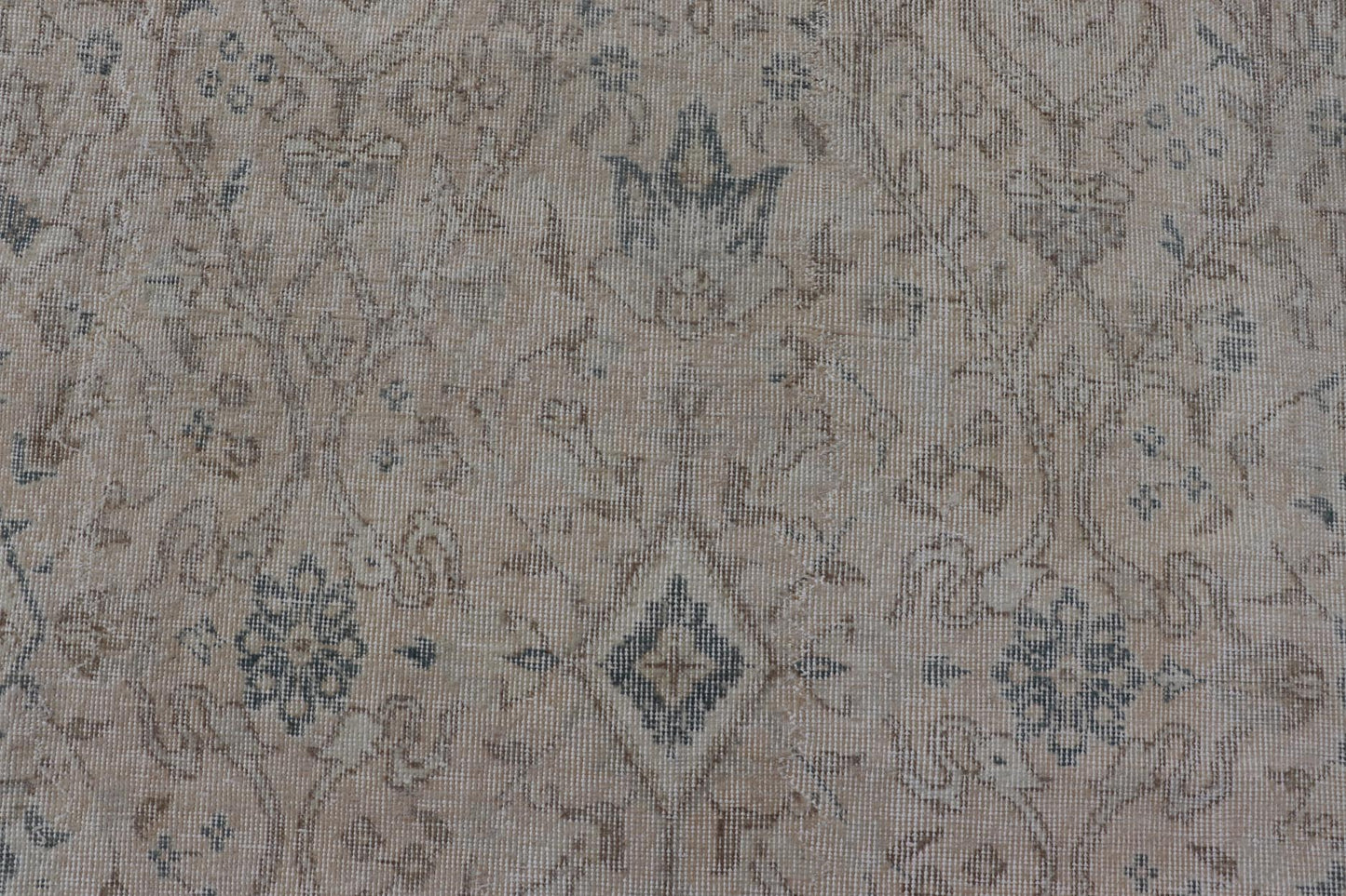 Blush, Tan, & Blue Vintage Turkish Distressed Rug with All - Over Floral Design. Blush, Cream, light brown, gray blue and Blue Vintage Turkish Distressed Rug with All - Over Floral Design in Tan, gray blue, light brown. Keivan Woven Arts, rug/EN - 154... - Keivan Woven ArtsEN - 15414 - 23827Rug