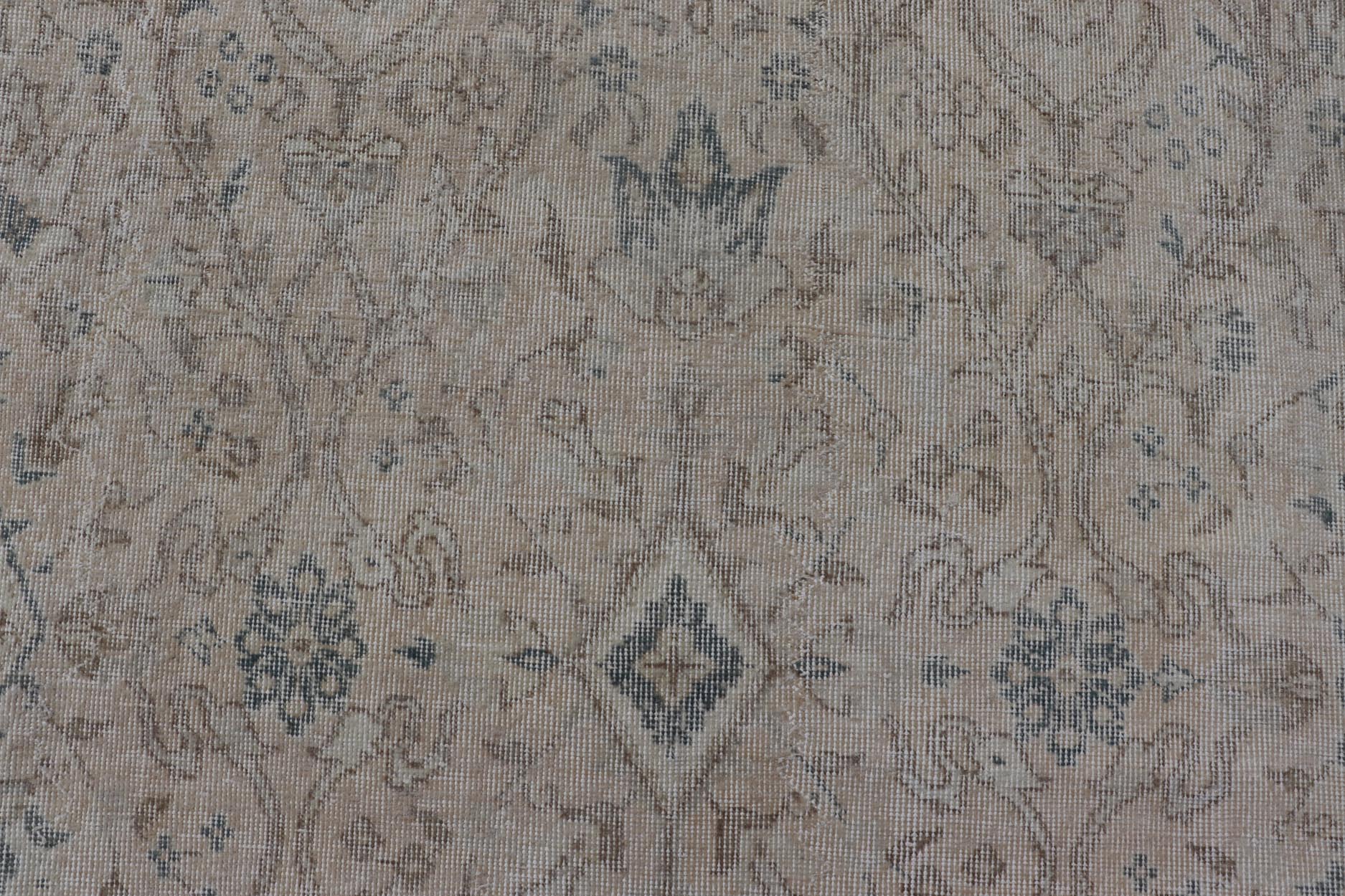 Blush, Tan, & Blue Vintage Turkish Distressed Rug with All - Over Floral Design. Blush, Cream, light brown, gray blue and Blue Vintage Turkish Distressed Rug with All - Over Floral Design in Tan, gray blue, light brown. Keivan Woven Arts, rug/EN - 154... - Keivan Woven ArtsEN - 15414 - 23827Rug