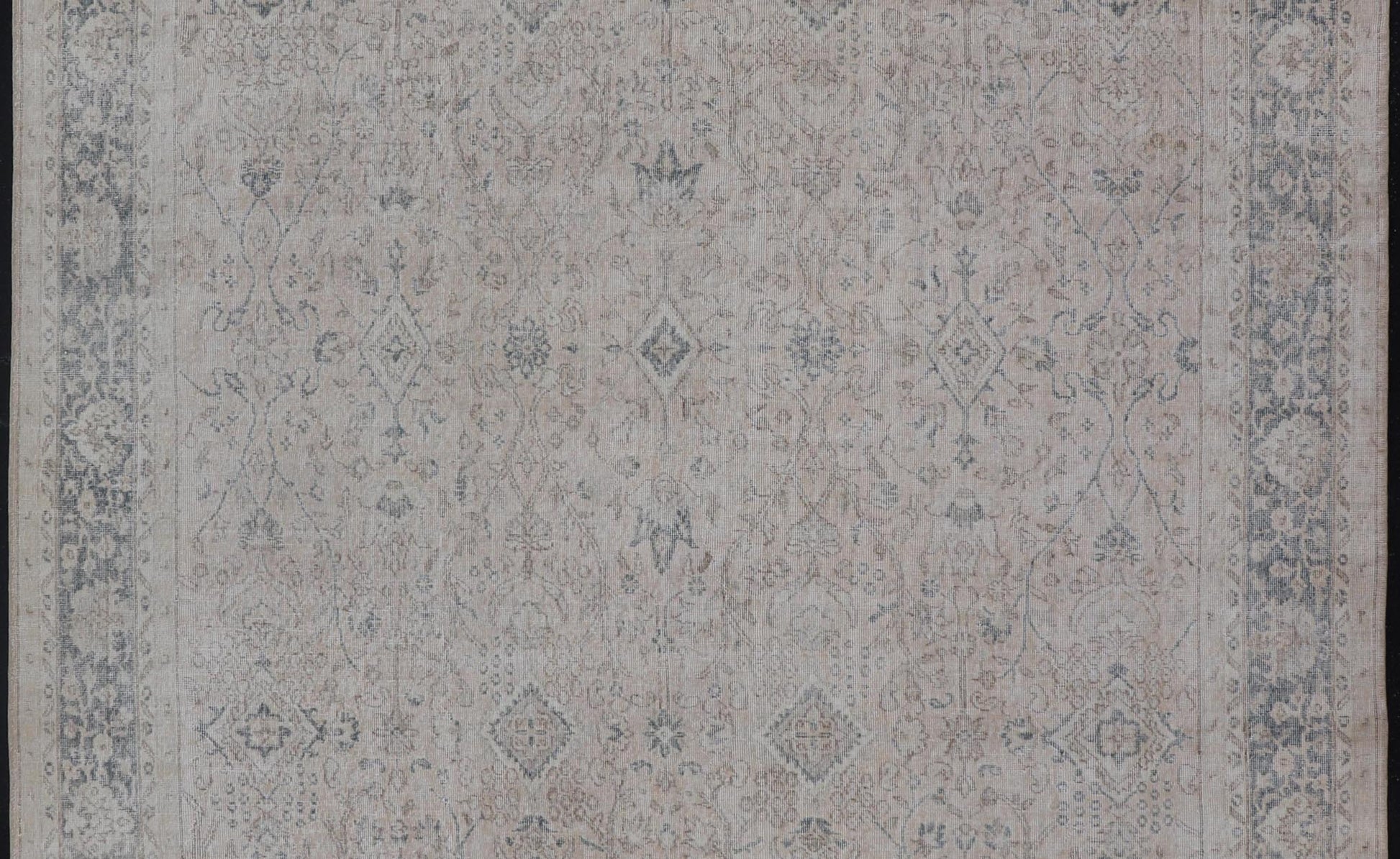 Blush, Tan, & Blue Vintage Turkish Distressed Rug with All - Over Floral Design. Blush, Cream, light brown, gray blue and Blue Vintage Turkish Distressed Rug with All - Over Floral Design in Tan, gray blue, light brown. Keivan Woven Arts, rug/EN - 154... - Keivan Woven ArtsEN - 15414 - 23827Rug
