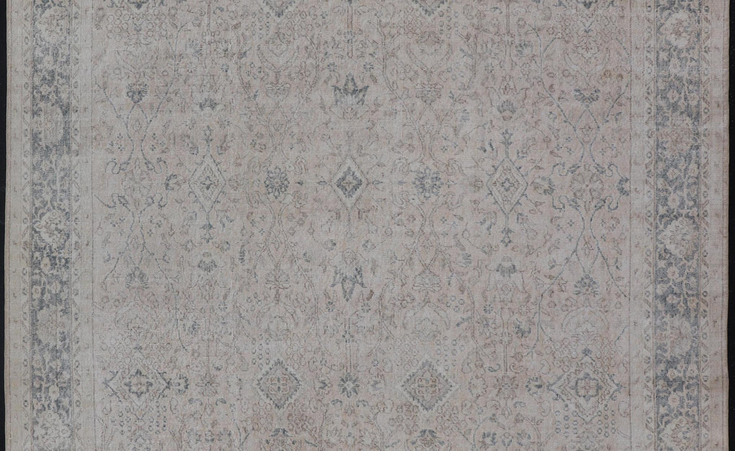 Blush, Tan, & Blue Vintage Turkish Distressed Rug with All - Over Floral Design. Blush, Cream, light brown, gray blue and Blue Vintage Turkish Distressed Rug with All - Over Floral Design in Tan, gray blue, light brown. Keivan Woven Arts, rug/EN - 154... - Keivan Woven ArtsEN - 15414 - 23827