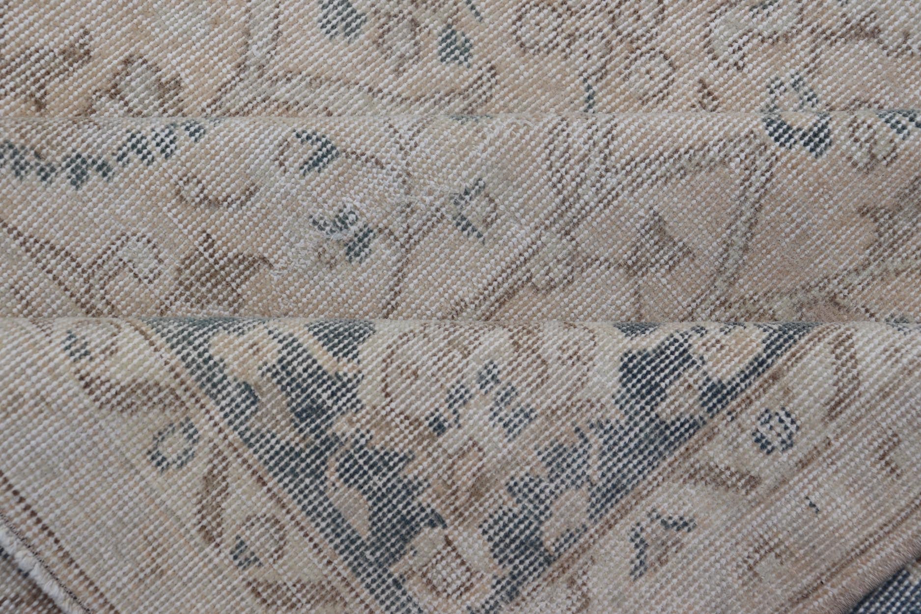 Blush, Tan, & Blue Vintage Turkish Distressed Rug with All - Over Floral Design. Blush, Cream, light brown, gray blue and Blue Vintage Turkish Distressed Rug with All - Over Floral Design in Tan, gray blue, light brown. Keivan Woven Arts, rug/EN - 154... - Keivan Woven ArtsEN - 15414 - 23827Rug