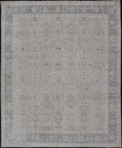 Blush, Tan, & Blue Vintage Turkish Distressed Rug with All - Over Floral Design. Blush, Cream, light brown, gray blue and Blue Vintage Turkish Distressed Rug with All - Over Floral Design in Tan, gray blue, light brown. Keivan Woven Arts, rug/EN - 154... - Keivan Woven ArtsEN - 15414 - 23827Rug