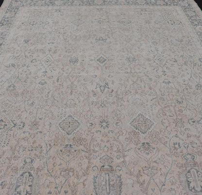Blush, Tan, & Blue Vintage Turkish Distressed Rug with All - Over Floral Design. Blush, Cream, light brown, gray blue and Blue Vintage Turkish Distressed Rug with All - Over Floral Design in Tan, gray blue, light brown. Keivan Woven Arts, rug/EN - 154... - Keivan Woven ArtsEN - 15414 - 23827