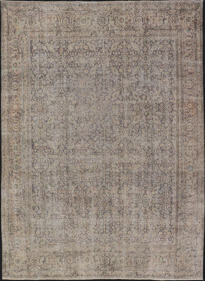 All - Over Vintage Turkish Distressed Rug in Cream, Lavender, Taupe, and Green. Keivan Woven Arts / rug EN - 15415, country of origin / type: Turkey / Oushak, circa 1950. Measures: 7'9 x 11'2 This distressed rug Turkish vintage rug bears... - Keivan Woven ArtsEN - 15415 - 23690Rug