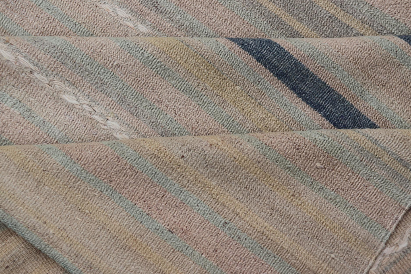 Vintage Turkish Tribal Kilim Rug with Serene Pastel Stripes and Handwoven Elegance - Keivan Woven ArtsEN - 15417Rug