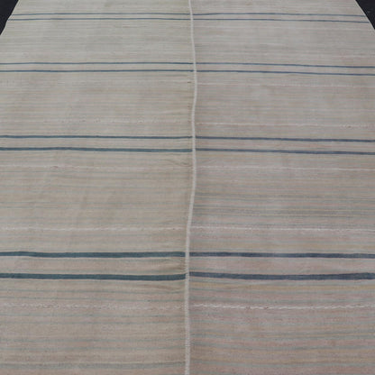 Vintage Turkish Tribal Kilim Rug with Serene Pastel Stripes and Handwoven Elegance - Keivan Woven ArtsEN - 15417Rug