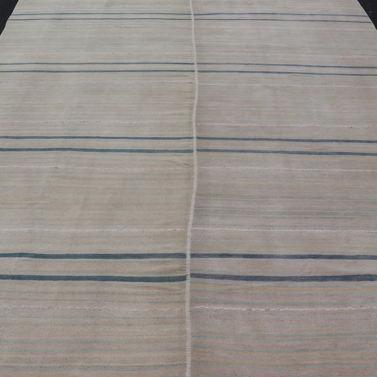 Vintage Turkish Tribal Kilim Rug with Serene Pastel Stripes and Handwoven Elegance - Keivan Woven ArtsEN - 15417Rug