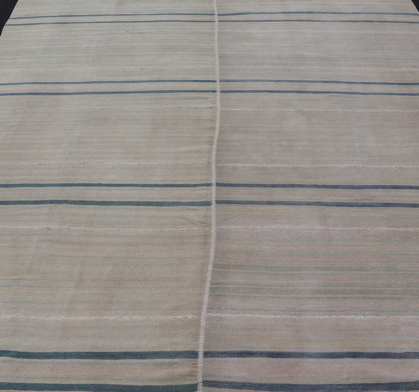 Vintage Turkish Tribal Kilim Rug with Serene Pastel Stripes and Handwoven Elegance - Keivan Woven ArtsEN - 15417Rug