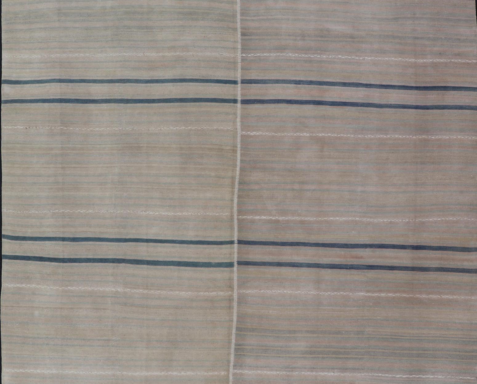 Vintage Turkish Tribal Kilim Rug with Serene Pastel Stripes and Handwoven Elegance - Keivan Woven ArtsEN - 15417Rug