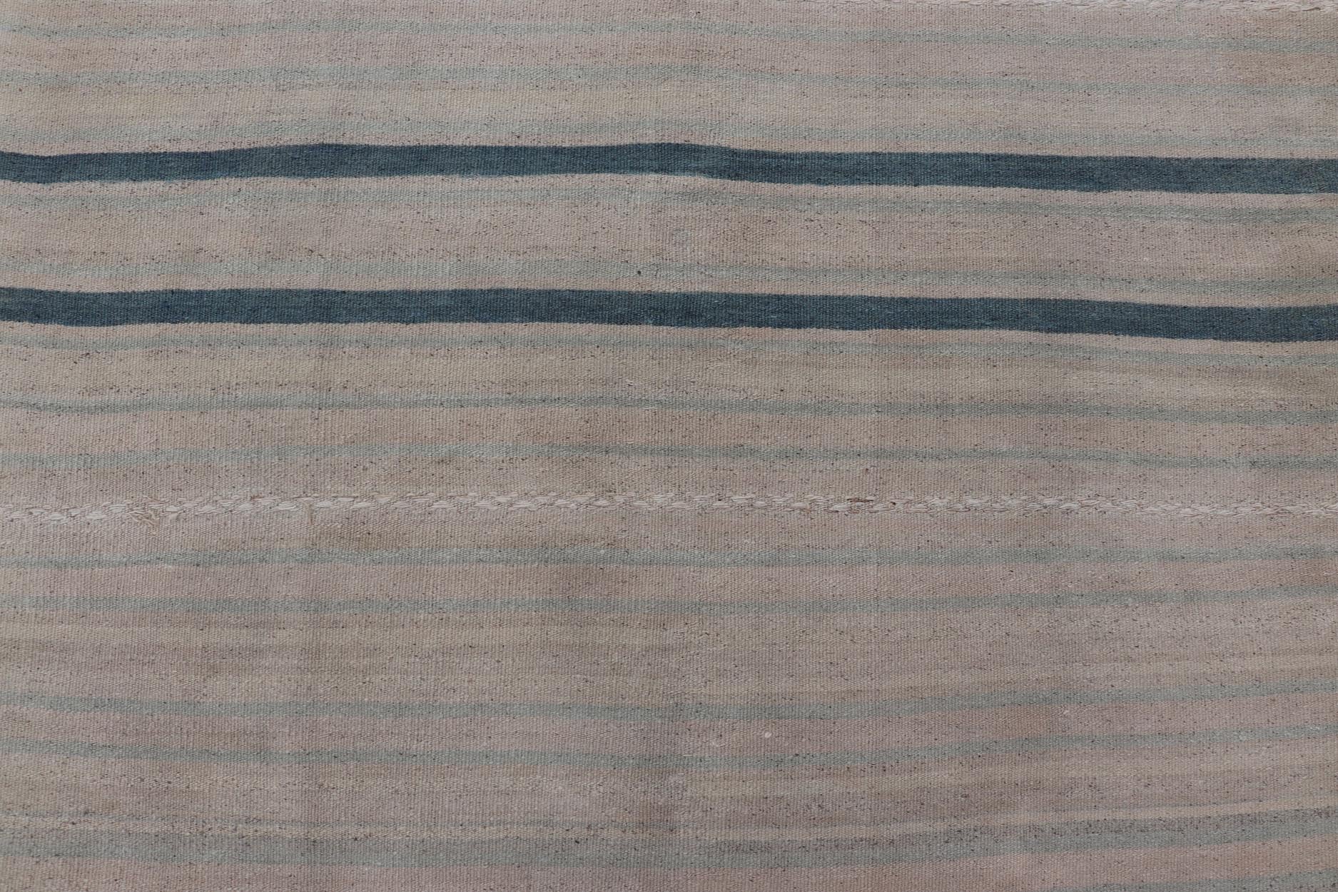 Vintage Turkish Tribal Kilim Rug with Serene Pastel Stripes and Handwoven Elegance - Keivan Woven ArtsEN - 15417Rug