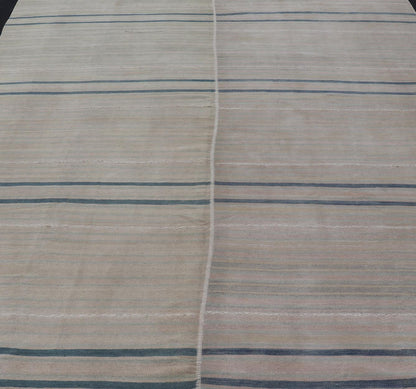 Vintage Turkish Tribal Kilim Rug with Serene Pastel Stripes and Handwoven Elegance - Keivan Woven ArtsEN - 15417Rug