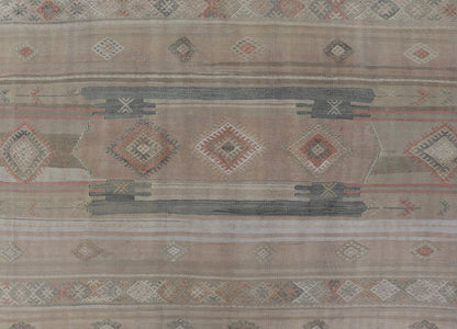 Vintage Turkish Kilim Rug with Soft Geometric Patterns and Earthy Tones - Keivan Woven ArtsEN - 15418Rug