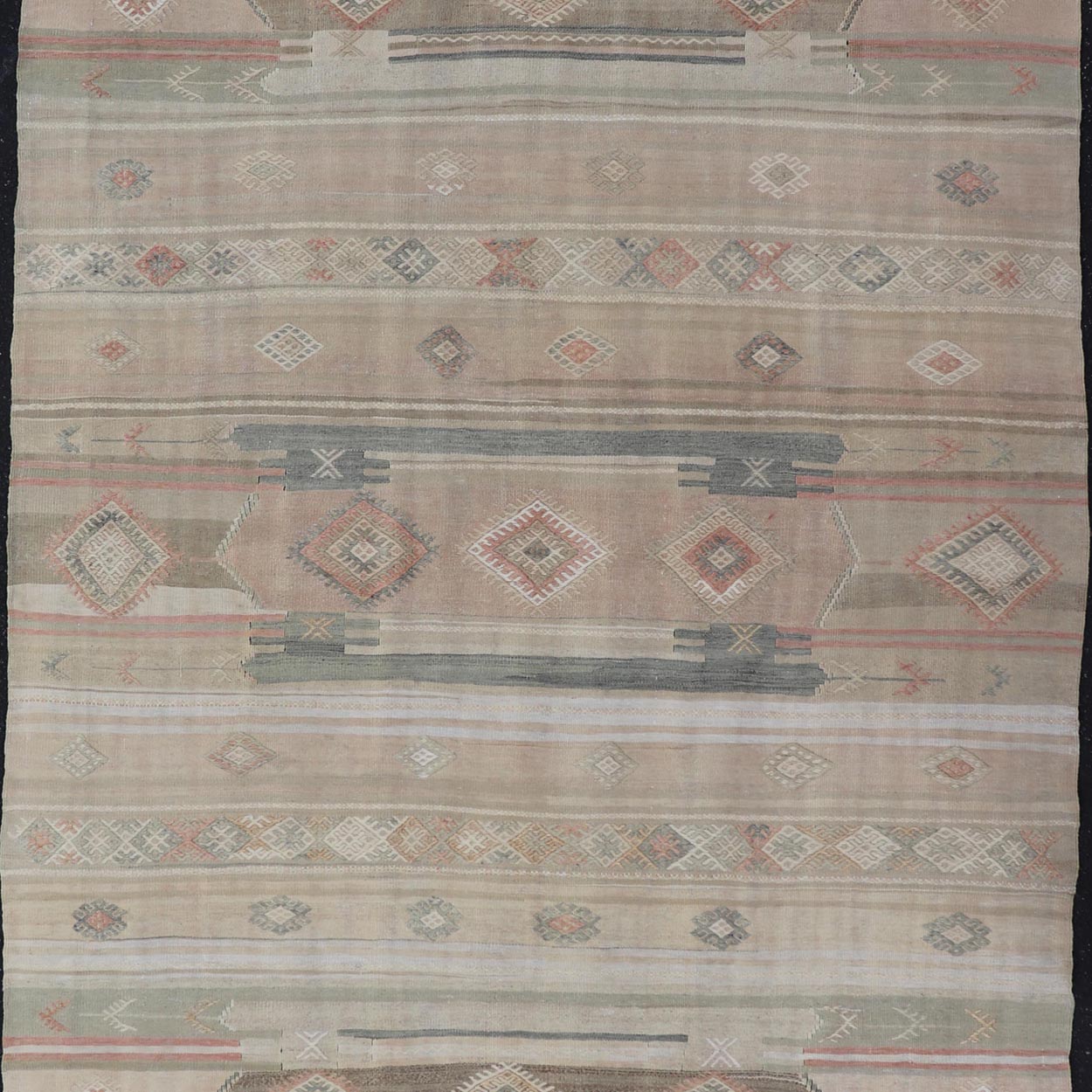 Vintage Turkish Kilim Rug with Soft Geometric Patterns and Earthy Tones - Keivan Woven ArtsEN - 15418Rug