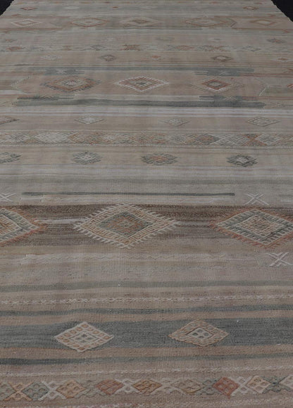 Vintage Turkish Kilim Rug with Soft Geometric Patterns and Earthy Tones - Keivan Woven ArtsEN - 15418Rug