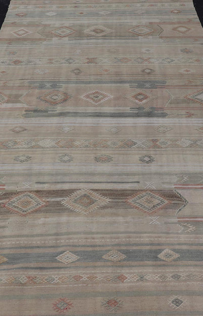 Vintage Turkish Kilim Rug with Soft Geometric Patterns and Earthy Tones - Keivan Woven ArtsEN - 15418Rug